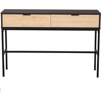 Console en métal noir et bois 2 tiroirs 120x35x80cm