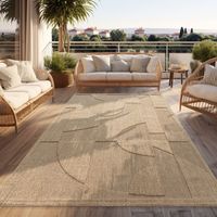 Paco Home – Tapis extérieur résistant aux intempéries 120x160 cm – 100% polypropylène – Anti-salissures – Hauteur de poils 7 mm – Design boho beige