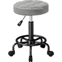 Taburete Giratorio Redondo Taburete con Ruedas Altura Regulable 50-66 cm Asiento Tapizado en Tejido de Borreguito Gris