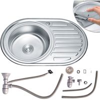 Melko – Évier rond en acier inoxydable 1 bac – Dimensions 77 x 50 x 18 cm – Avec égouttoir et kit de vidange – Cuve moderne pour cuisine