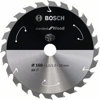 Bosch Akku-Kreissägeblatt Standard for Wood, 160 x 1,5/1 x 20, 24 Zähne, Freiwinkel 10°, Spanwinkel 25°