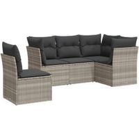 Salon de jardin 5 pcs avec coussins gris clair résine tressée