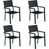 Relaxdays Garden Chair Set of 4, HxWxD 90 x 53,5 x 59 cm, Balcony Seats, Armrests, Metal, Modern Patio Furniture, Black