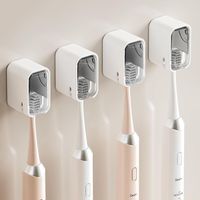 Lot de 4 Supports de Brosse à Dents muraux pour Salle de Bain, Support de Brosse à Dents Auto-adhésif Solide avec Couvercle, Organisateur de têtes de Brosse à Dents pour la Famille, Gris