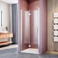 ELEGANT Reversible 800mm Bi-Fold Shower Cabin Enclosure 6mm Walk in Safety Tempered Glass Shower Cubicle with Shower Tray 900x800mm and Waste Trap