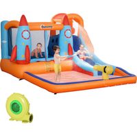 Castello Gonfiabile per Bambini Piscina con Scivolo e Trampolino, Pompa Elettrica, 350x250x185cm, Multicolore