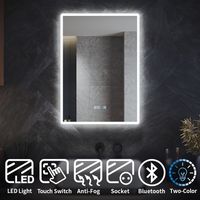 ELEGANT Bluetooth Bathroom LED Mirror with Shaver Socket 700x500mm Wall Mounted Bathroom Mirror with LED Lights Demister Pad Touch Switch Blue/White 2 Colors Backlit Vertical/Horizontal