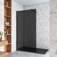 Schwarze Duschkabine 90x200cm Duschwand mit Glasschutzfolie 8mm NANO-ESG Walk in Duschtrennwand+N Form:90cm Stabilisator