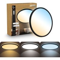 B.K.Licht Panneau LED télécommande Ø42cm rond 22W 3000lm 2700K-6500K blanc chaud à blanc lumière du jour dimmable noir - Plafonnier salle de bain cuisine salon