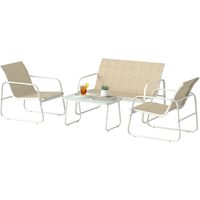 Set da Giardino 4 pezzi divano poltrone tavolino khaki bianco