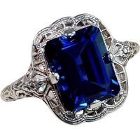 Bague élégante et imposante en argent 925 avec tanzanite naturelle de 3,5 carats et saphir. Idéale pour un mariage ou des fiançailles. Taille L1/2.