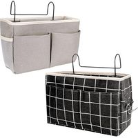 Nachttisch-Organizer, 2 Stück, Nachttischtaschen, Hängekorb-Aufbewahrung, wasserdichte Hängeaufbewahrungstasche mit 3 Taschen, Vorhang, Hochbett (grau + schwarzes Gitter)