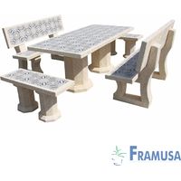 CONJUNTO COMEDOR PIEDRA RECTANGULAR JARDIN RAGAZZO SNOW ARENA