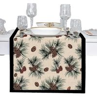 Chemin de table motif pommes de pin et aiguilles de pin d'hiver - Décoration de table pour fête - 183 cm x 33 cm