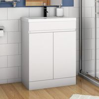 White Vanity Unit with Ceramic Basin Sink Bathroom Furniture 500mm Floor Standing Gloss