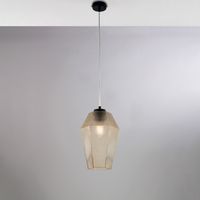 Sospensione in ferro laccato nero con cavo elettrico regolabile e diffusore in vetro soffiato ambra con decoro in rilievo 1 luce H.35 - MAX 135 - Ø20