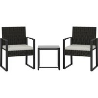 Conjunto de Muebles de Jardín de Ratán Sintético con 2 Sillas con Cojines Extraíbles y Mesa con Tablero de Vidrio Crema