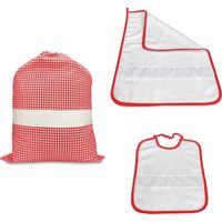 PÉPINIÈRE TROIS d'une sorte de SAC et une SERVIETTE, et la salopette vichy vérifiez à FILS TEINTS avec de la toile AÏDA à Rouge