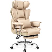 Chaise de Bureau Ergonomique avec Repose-Pieds et Soutien Lombaire - en Cuir synthétique - avec Soutien Lombaire et Dossier Haut - Chaise de Bureau Confortable - Beige