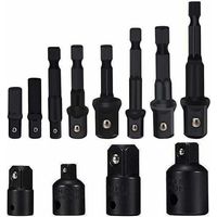 Socket Adaptor Converter Set Clé d'écrou de forets à queue hexagonale 8 pièces socket Extension Adaptateur Bit Set Lot de 4 Adaptateurs Réducteurs Pour Clés à Rochet/Clé à Douille (Black)