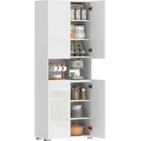 Credenza Cucina Alta 180cm, Mobile Dispensa con Ante Soft-Close, Ripiano Aperto, 2 Armadietti, Ripiani Regolabili, Mobile Cucina Moderno per Sala da Pranzo Soggiorno, Bianco Lucido