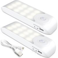 Lámpara Nocturna Recargable con Sensor Movimiento (2 PCs con 24 LED), Luces con 3 Modos, Luz Cálida para Armario, Gabinete, Pasillo, Escalera
