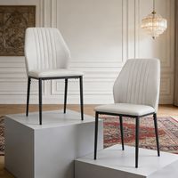 Chaises de salle à manger en simili cuir PU, style milieu du siècle (2 chaises, blanc)