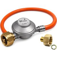 Alfa Forni Gas-Anschluss 50mBar Druckregler inkl. 80 cm Schlauch & 1/2"" auf 1/4"" Adapter AC-ALLGASD