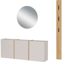 Meuble d'entrée + miroir 60 cm + porte manteau taupe et naturel - LYKO
