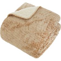 Plaid flanelle effet sherpa Lyno beige lin 170x130cm - Atmosphera créateur d'intérieur