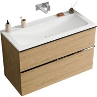 Unterschrank Bernstein LAVOA 80 cm mit Mineralguss Waschbecken CREAM - Griff Anthrazit matt, Badmöbelfarbe Eiche Honiggold, Waschbecken Weiß matt ohne Hahnloch