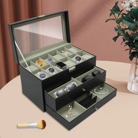 Boîte de lunettes de bijoux de montre à trois couches, boîte à bijoux de grande capacité pour stocker collier, bracelet, boucle d'oreille, broche, 33,5 19,4 20,5 cm