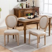 Chaises de salle à manger de style français en bois massif et lin vieilli (Lot de 2) — Beige