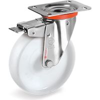 Roulette INOX pivotante à frein diamètre 150 mm roue polyamide blanc - 400 Kg