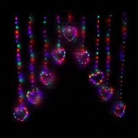 1.2m Christmas Static Heart LED Silver Pin Wire V Curtain Lights in Rainbow