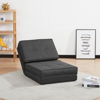 Chaise longue - Matelas d'appoint pliable - Fauteuil convertible - Dossier réglable sur 5 positions - Tissu polyester gris aspect lin