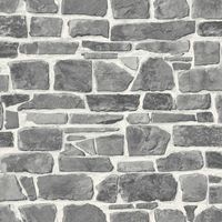 Grey White Brick Wallpaper Realistic Slate Stone Rustic Vinyl Textured Rasch