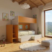 Letto a castello minimalista con terzo letto estraibile - Rovere rock