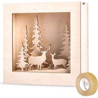 Kit cadre bois forêt de Noël 20 x 20 cm + masking tape doré à paillettes 5 m