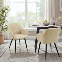 Dining Chairs,2x Faux Leather Kitchen Chairs Upholstered Seat with Backrest and Armrest, Champagne