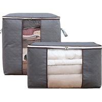 BEBUSINGOTO Lot de 2 sacs de rangement non tissés pour couettes, sacs de déménagement pour couettes, organiseur de bagages pour vêtements (ensemble gris 2 pièces (horizontal + vertical))