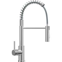 Anycee Max Grifo mezclador de cocina de acero inoxidable cepillado con resorte y rociador extraíble, grifo para fregadero giratorio 360°