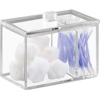 iDesign Organizer bagno con coperchio, Elegante porta dischetti struccanti in plastica con 2 scomparti, Pratico porta cotton fioc e organizer cosmetici, trasparente
