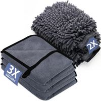 Kit Nettoyage Voiture 3 Pack Chiffon Microfibre Voiture & 2 Pack Gant Lavage Microfibre, 600 GSM Microfibre Sechage pour Nettoyer Les Voitures (40 x 30 cm)