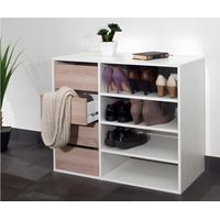 Banc de rangement 4 tiroirs pour entrée coloris blanc et chêne