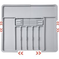 Cutlery Tray, Expandable Cutlery Storage, Kitchen Drawer with 2 Removable Knife Blocks and 9 Compartments, Expandable Cutlery Tray, Grey