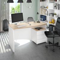 Bureau droit avec commode 3 tiroirs – Dimensions 136x67x74 cm – Panneau mélaminé résistant aux chocs – Style moderne pour petits espaces – Mirakemueble