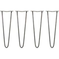 SKISKI LEGS - 4 Patas de Horquilla Metálicas para Mesa Muebles Metal Hairpin Legs 40.6cm Acero Natural 2 Puntales de Espesor 10mm con Pies Protectores + Paquete de 16 Tornillos de 20mm GRATIS