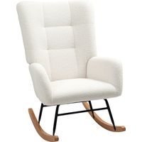 Schaukelstuhl Teddysamt-Optik, Armlehne, Holzkufen, Relaxsessel, Schwingsessel, Schlafzimmer & Wohnzimmer, Cremeweiß