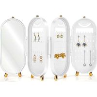 Présentoir à boucles d'oreilles pliable avec miroir, organiseur pour boucles d'oreilles et clous d'oreilles